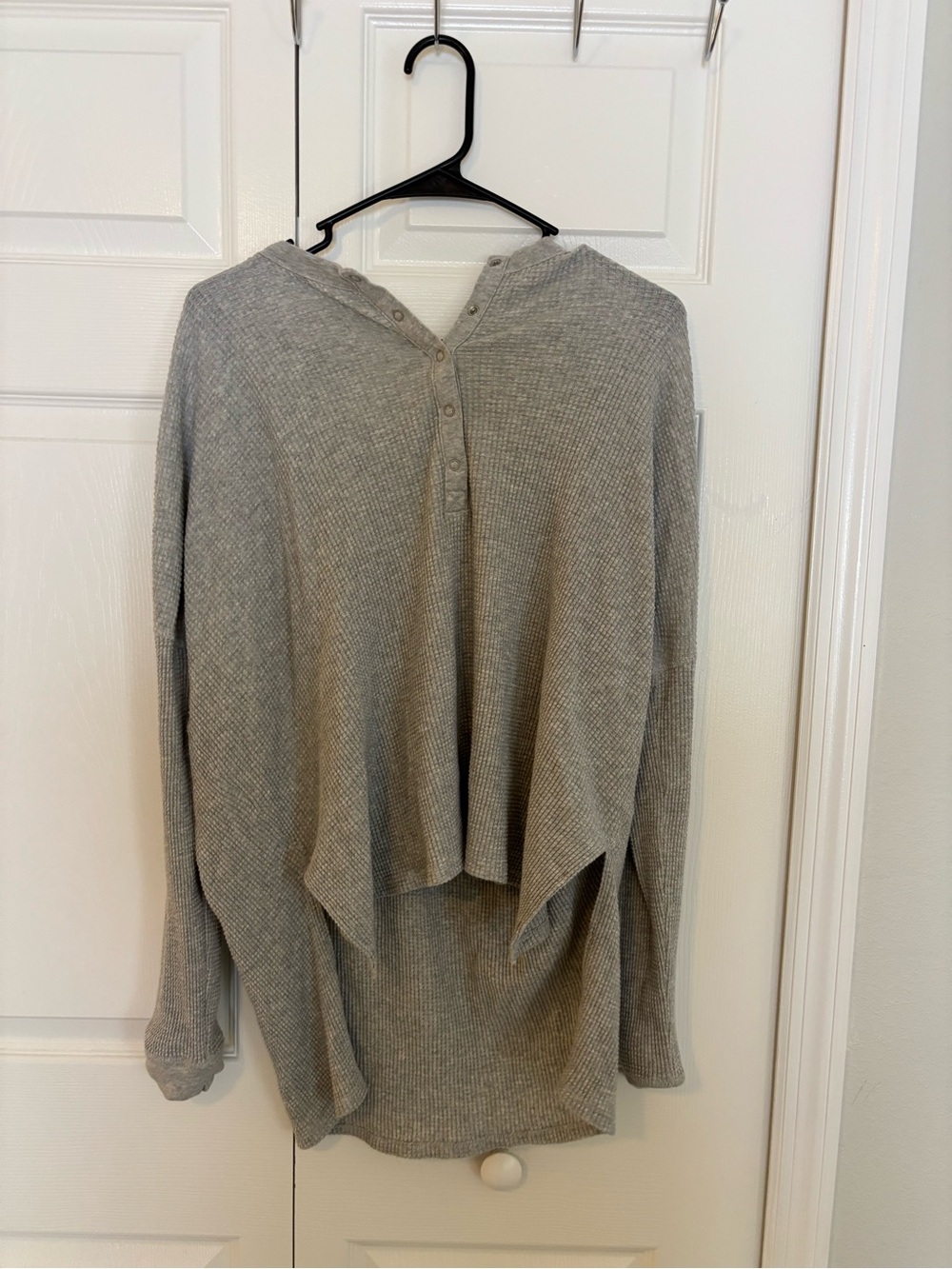 Aerie Cozy Lightweight Grey Hooded Henley Sweater